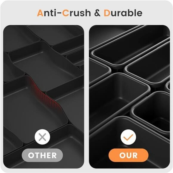 22 Piece Black Plastic Drawer Organizer Set for Makeup Office Bathroom Storage - Picture 6 of 8